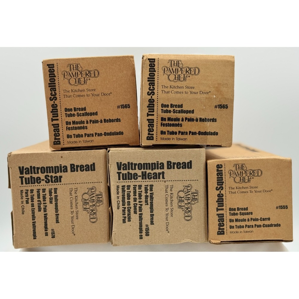 (5) Pampered Chef Bread Tubes - Square, Heart, Star, & (2) Scalloped - NEW